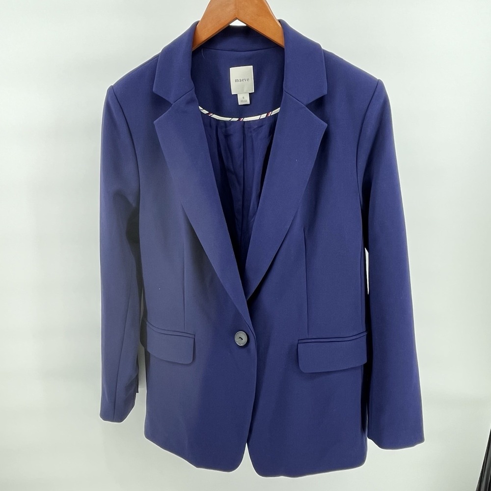 Maeve Women's Blazer S Open Blue Cardigan Jacket Coat Cuffed Long Sleeve Anthro‎